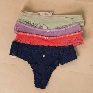 NWT Victoria Secrets Women's Lace Trim Thongs- Navy, Coral, Lavender, Mint-Small